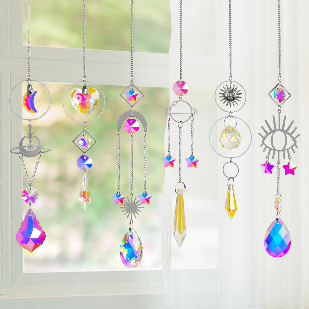 S 6Pieces Colorful Crystals Suncatcher with Chain
