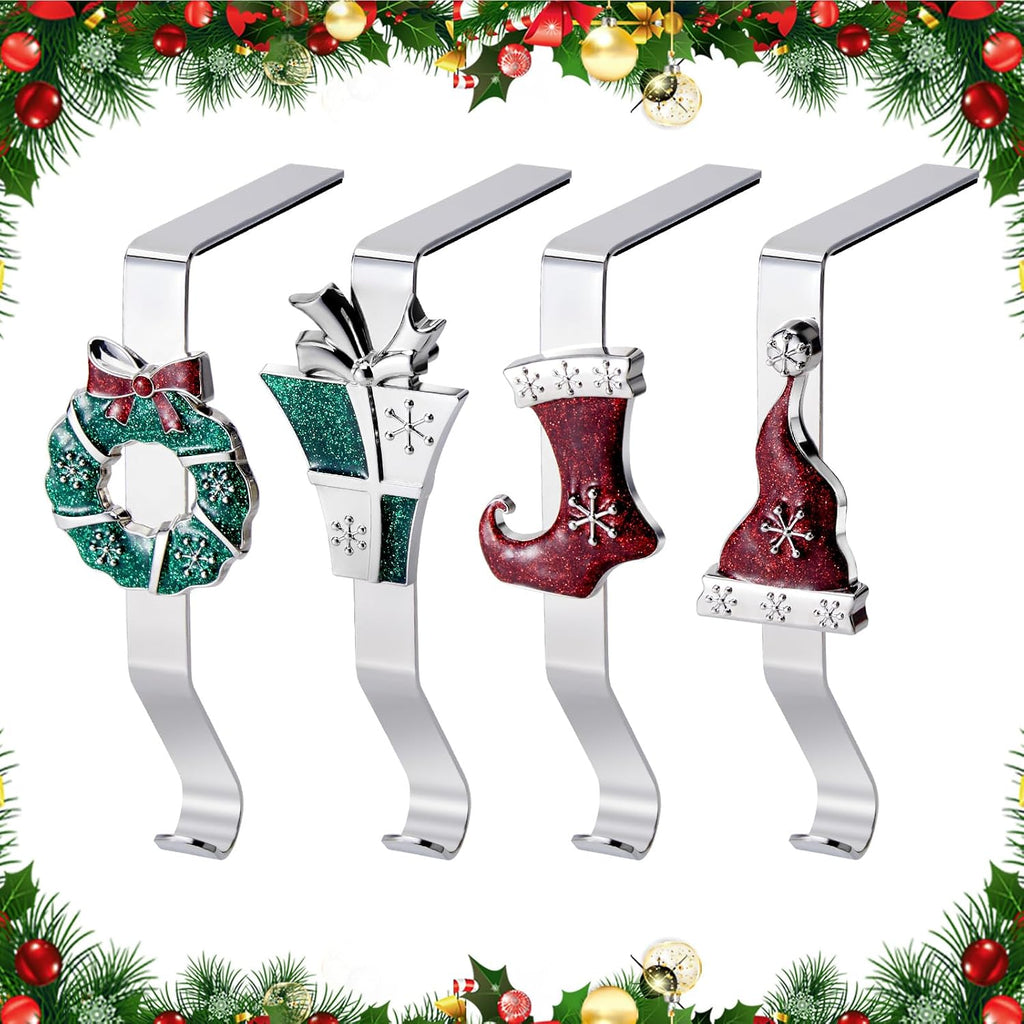 Christmas Stocking Holders for Mantles Set of 4, Colorful Stocking Hangers for Fireplaces, 4 Pack Non-Slip Stocking