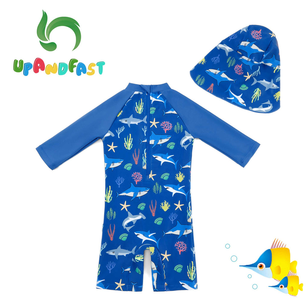 Baby/Toddler Boy Swimsuit One Piece Zip Swimwear Sunsuits with Sun Hat UPF 50+ Sun Protection Infant Boy Swimsuit