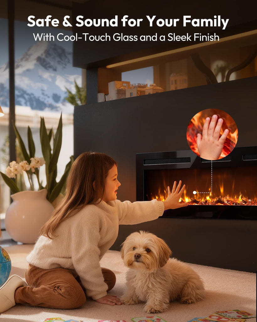 60 Inch Electric Fireplace Recessed Wall Mounted
