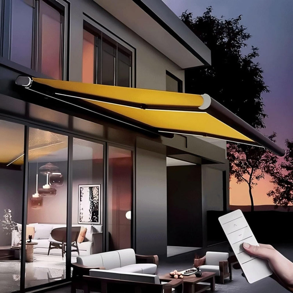 Outdoor Motorized Retractable Awning, Full Cassette Aluminum Patio Canopy with Remote Control for Deck, Backyard