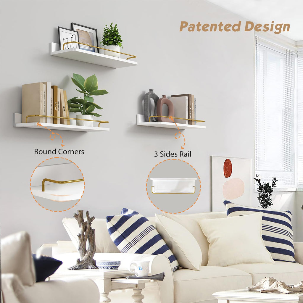 Gold Floating Shelves for Wall Decor, Bathroom Shelves Over Toilet