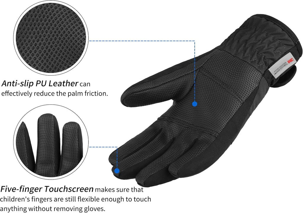 Kids Ski Gloves, Waterproof Winter Snow Gloves for Boys Girls Youth