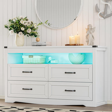 With LED Lights, 4-Drawer White Chest of Drawers