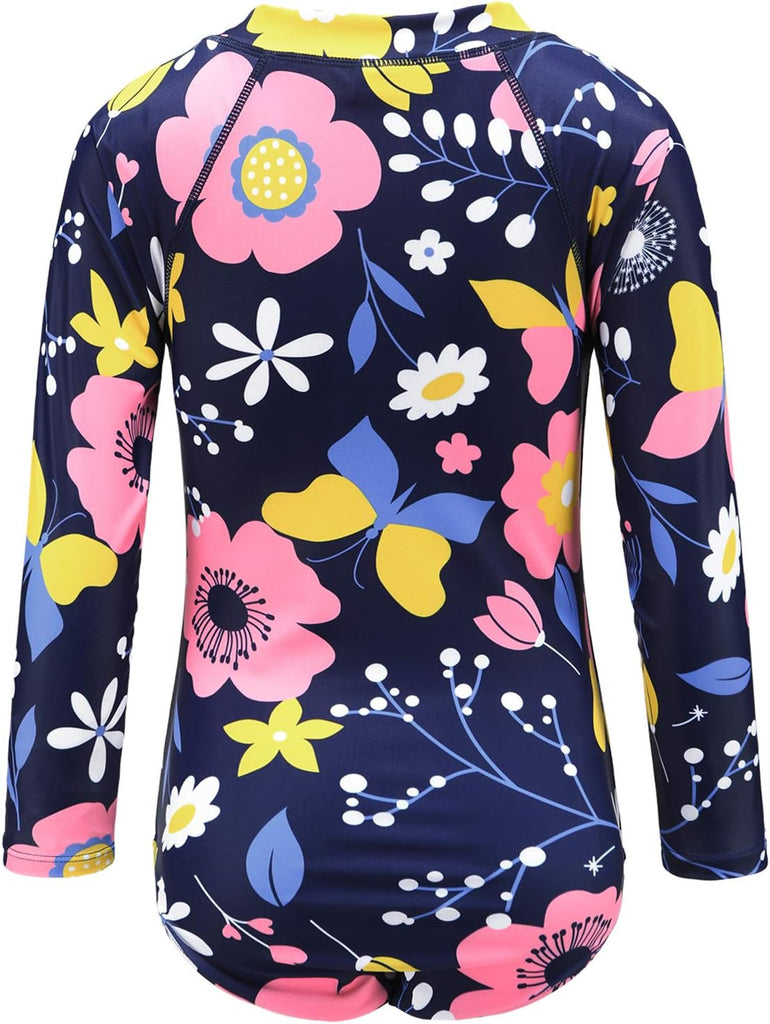 Girls One Piece Swimsuits Long Sleeve Rash Guard for Kids Girls Hawaiian Swim Shirts UPF 50+ Sun Protection