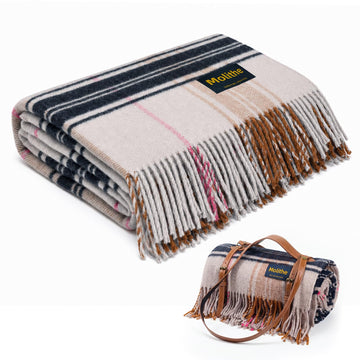 100% Wool Throw Blanket with Tassel Fringe Soft Temperature-Regulating