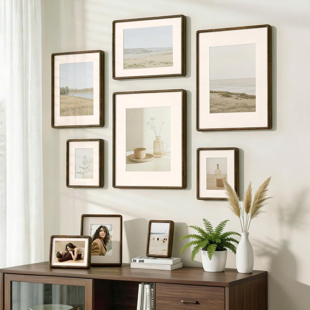 11x14 Picture Frame, Natural Solid Wenge Wood Photo Collage Frame with HD Tempered Glass, Rounded Corner Wooden Frame