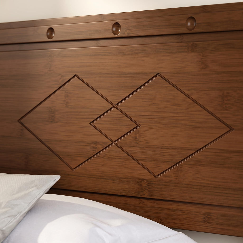 Twin Solid Bamboo Wood 14" Bed Frame with Headboard, Brown