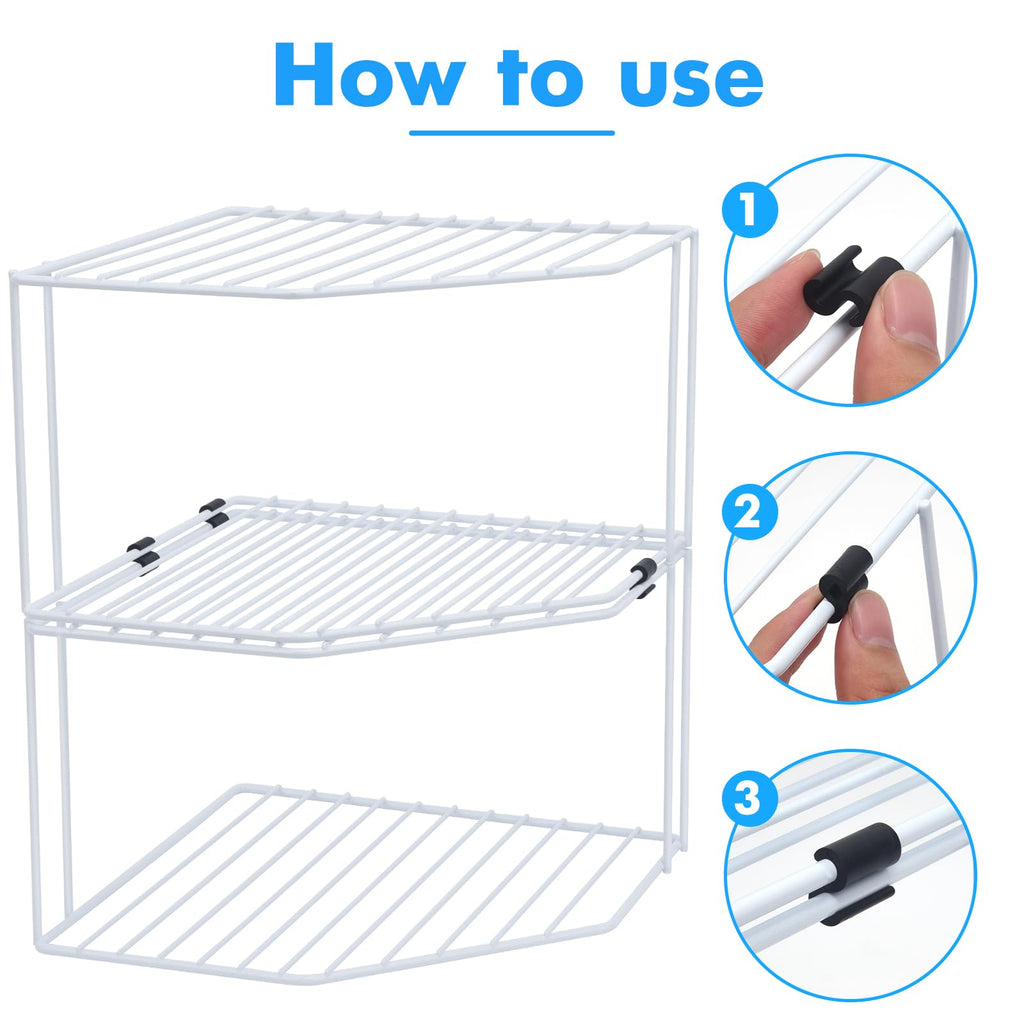 2Pcs 2-Tier Corner Stackable Organizer Shelf - Cabinet Storage Shelf Rack, Shelves, Kitchen Counter and Cabinet Shelf
