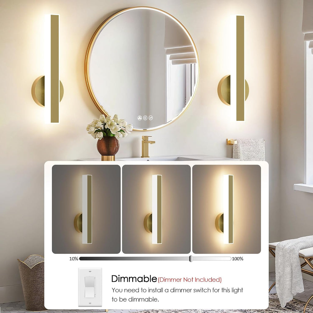 Gold Wall Sconce Hardwired Modern LED 18W Wall Sconce Set of Two, 15.7Inches Wall Lights for Living Room Bedroom