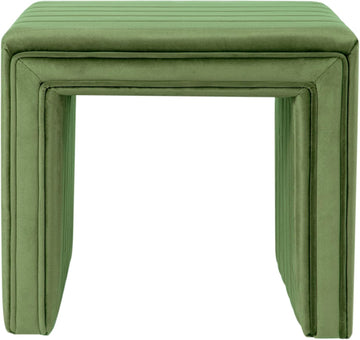 19" Modern Channel Tufted Velvet Ottoman - Green