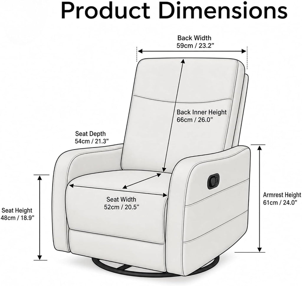 360° Swivel Glider Rocker Recliner Chair, Manual Reclining Fabric Lounge Chair with Side Pull Handle, Upholstered