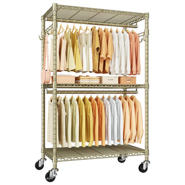P1 Rolling Clothes Rack, Gold Portable Wardrobe Closets with Wheels