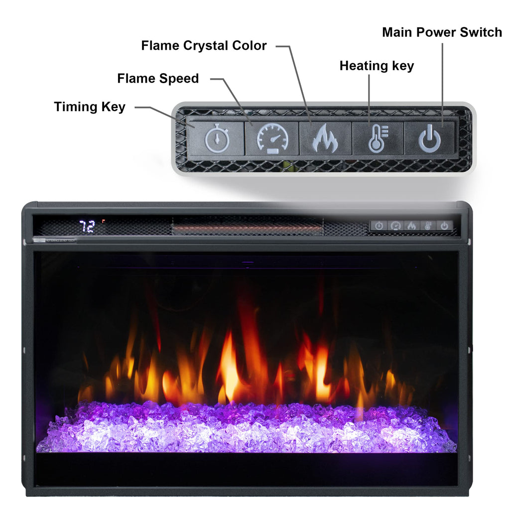 OxharkFlame 26in Electric Fireplace Inserts Wall Mounted Recessed Crystal