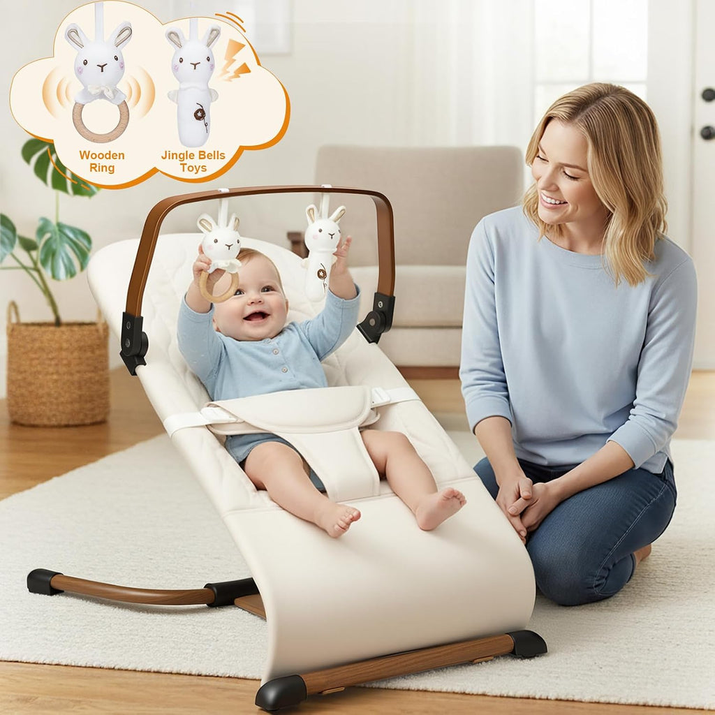 Portable Baby Bouncer, Bouncer Seat for Babies 0-12 Months, 3 Recline Positions, Foldable Baby Rocker Chair