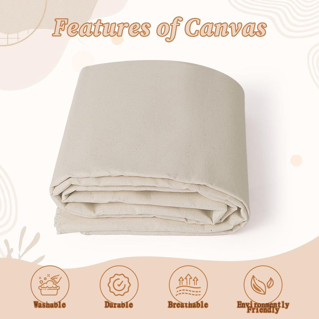 60" W Canvas Roll | 7oz Canvas Fabric Cotton Duck | Heavy Natural Fabric for Painting Arts & Crafts, Backings