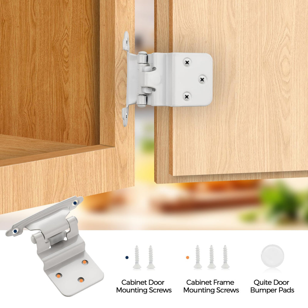 White Cabinet Hinges, 3/8 Inch Inset, 40 Pack(20Pairs)
