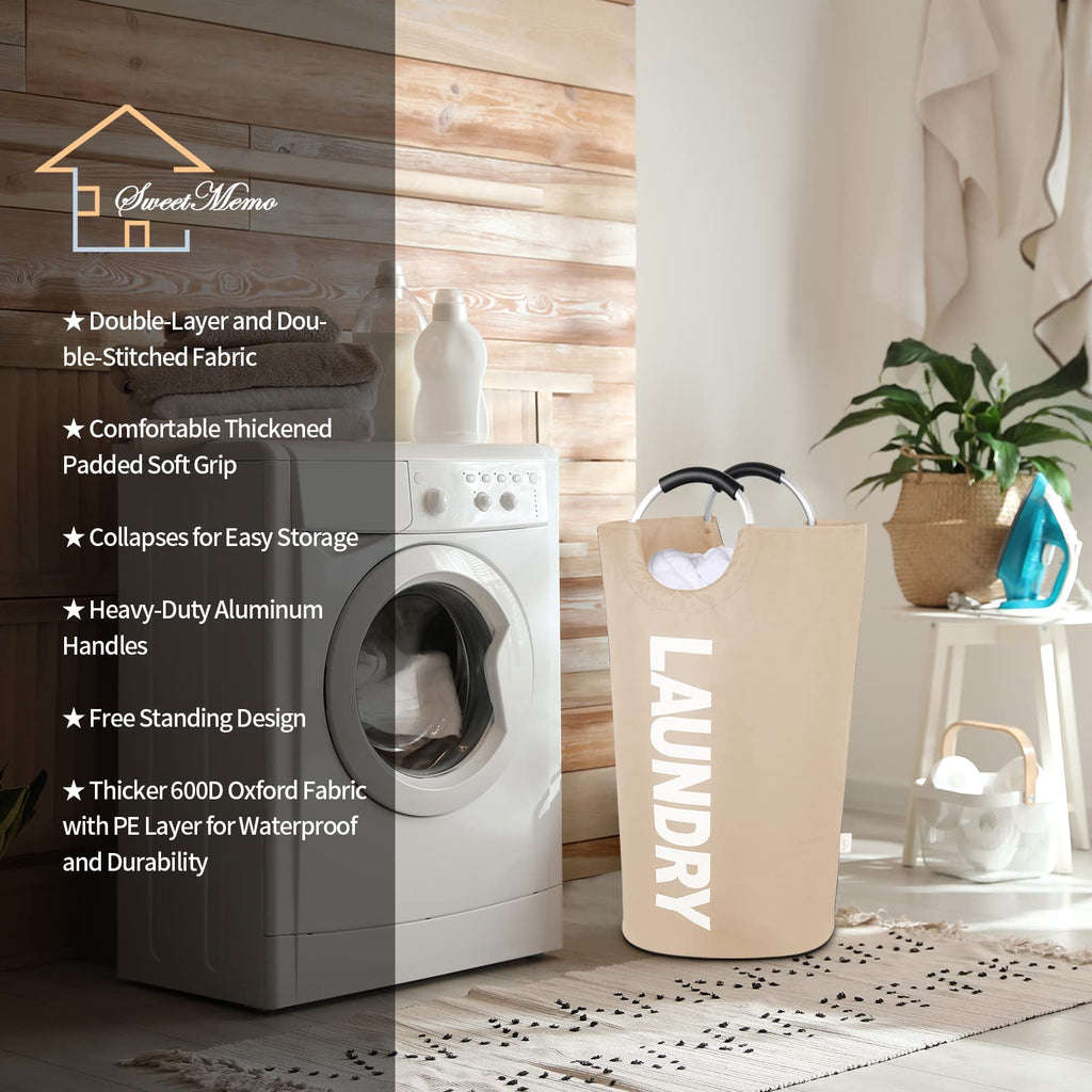 Large Laundry Basket, Laundry Hamper Bag with Handles, 115L Brown