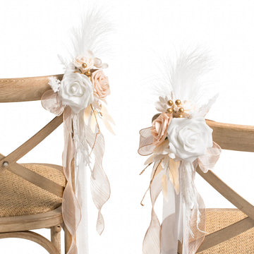 8pcs Wedding Artificial Aisle Pew Flowers, White & Beige
