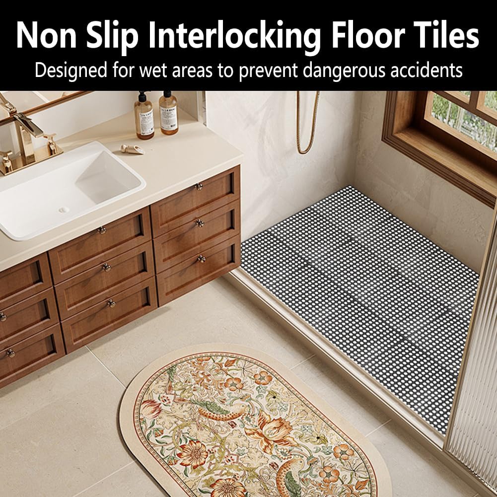 24 Pack Garage Floor Tiles, 12x12 Inch Interlocking Drainage Tiles Non-Slip Deck Tile with Holes for Bathroom, Pool