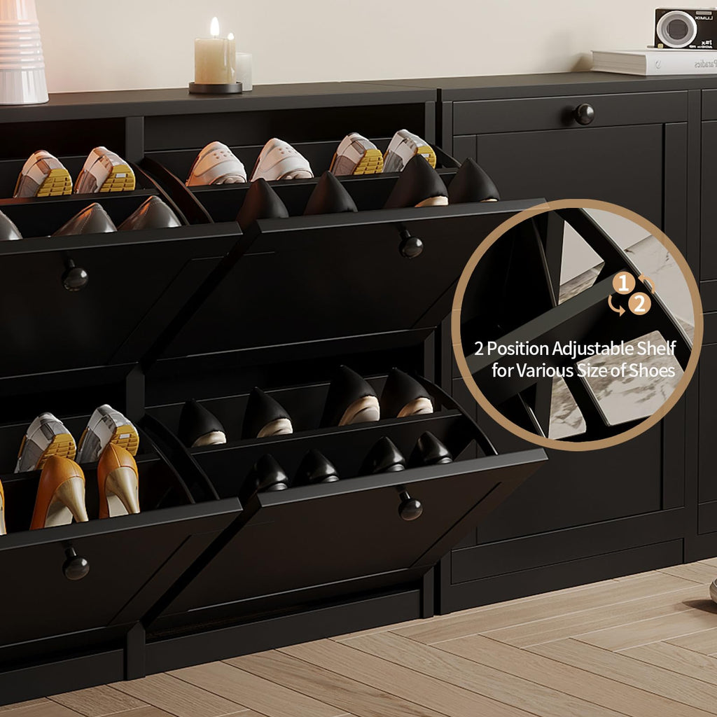 Shoe Cabinet with 4 Flip Drawers, Freestanding Shoe Storage Cabinet with Adjustable Shelf & Anti-Tipping Device, Shoe