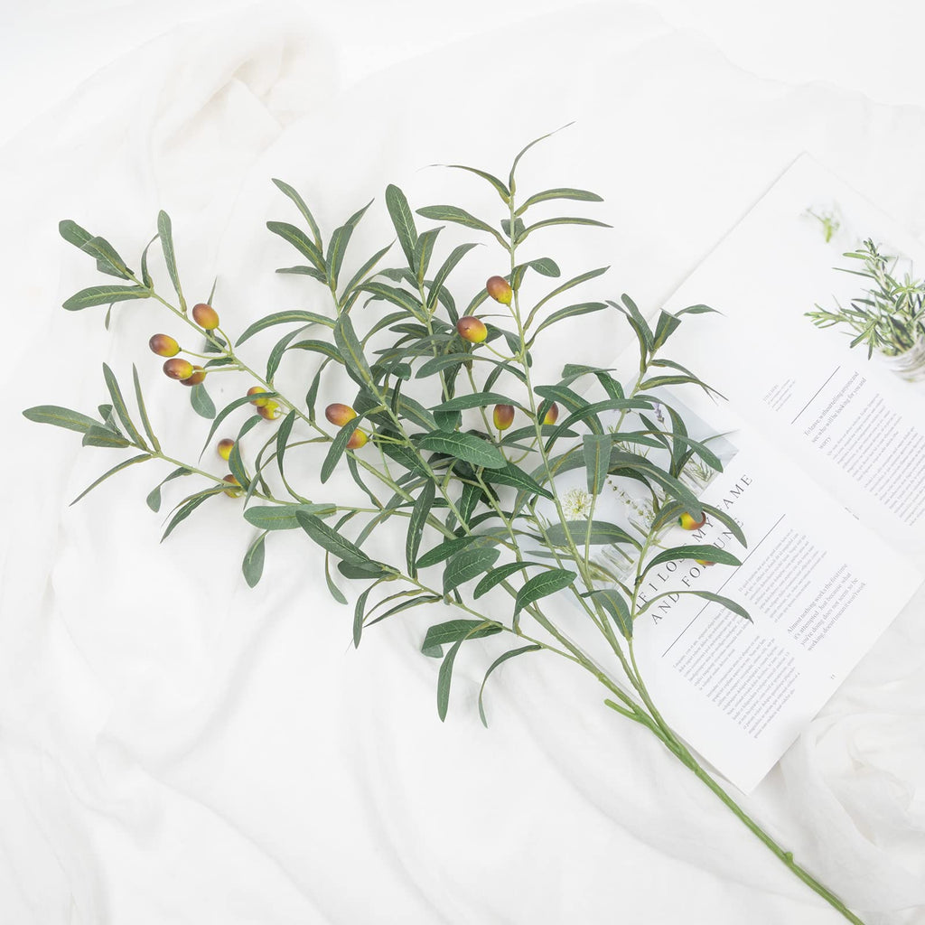 3 PCS 39" Fake Olive Tree Branches Olive Stems Large Tall Artificial Greenery Stems Bulk Faux Olive Branches for Vase