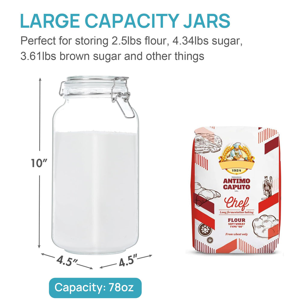 78oz Glass Food Storage Jars with Airtight Clamp Lids, 3 Pack