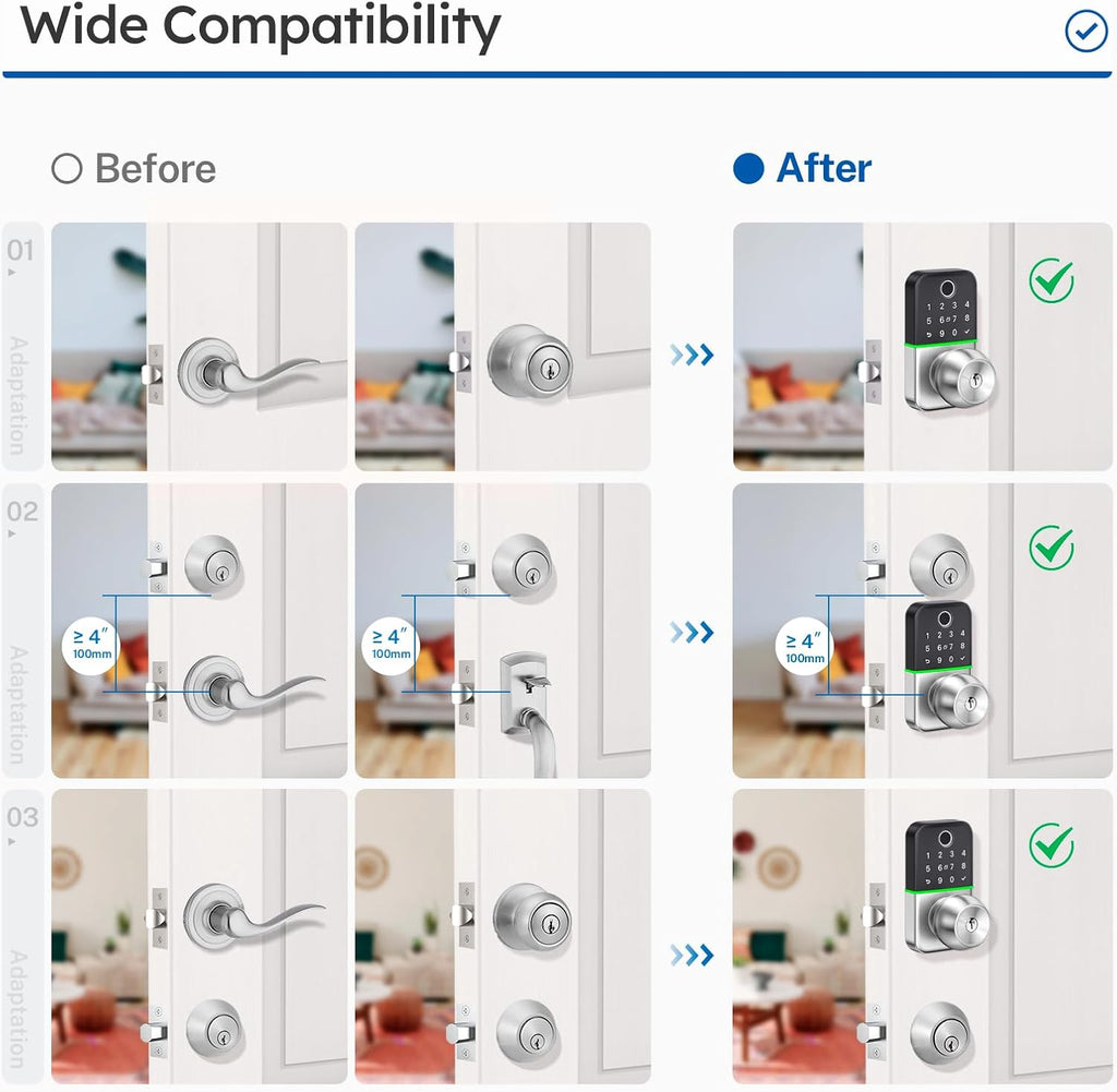 Keypad Smart Door Lock with Knob: Keyless Entry Fingerprint Lock