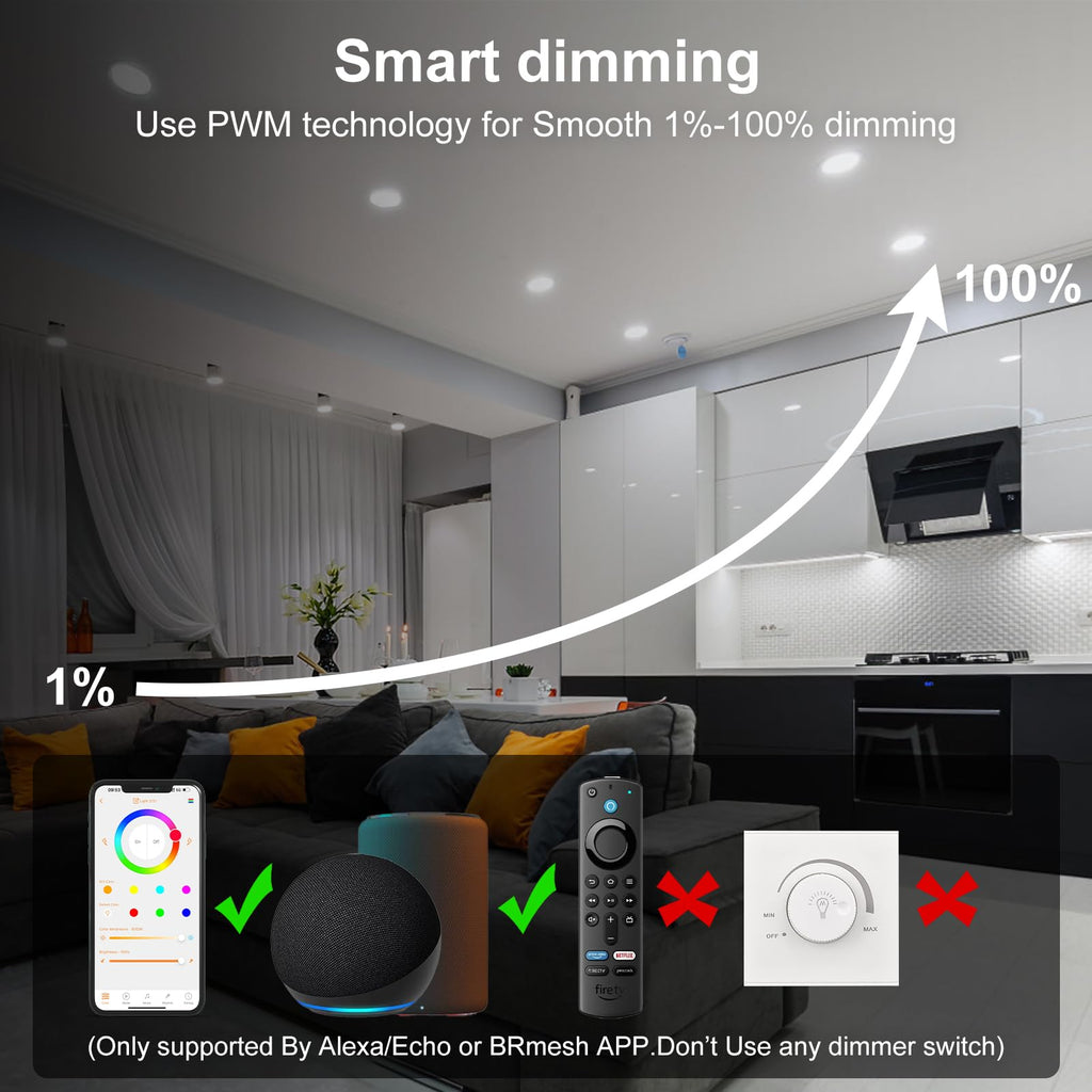 Smart Recessed Lighting 4 Inch RGBCW Color Changing 12W LED Recessed Ceiling Light with Junction Box,2700