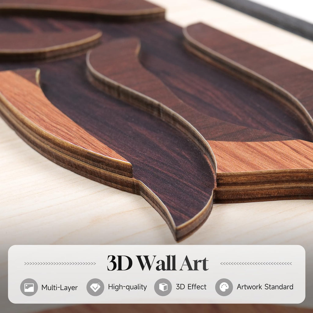 Large Framed 3D Wood Boho Tropical Wall Decor, 24x36 Inch