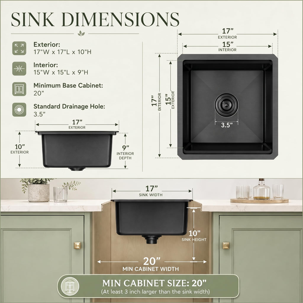 17x17 Inch Black Undermount Stainless Bar Sink with Cutting Board