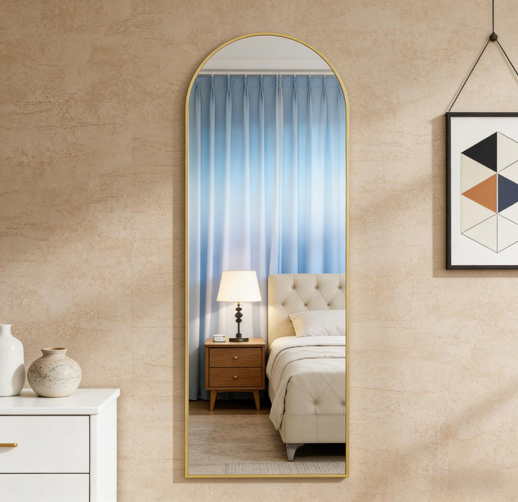 14" x 48" Arched Full Length Mirror Gold Frame Over Door & Wall Mounted
