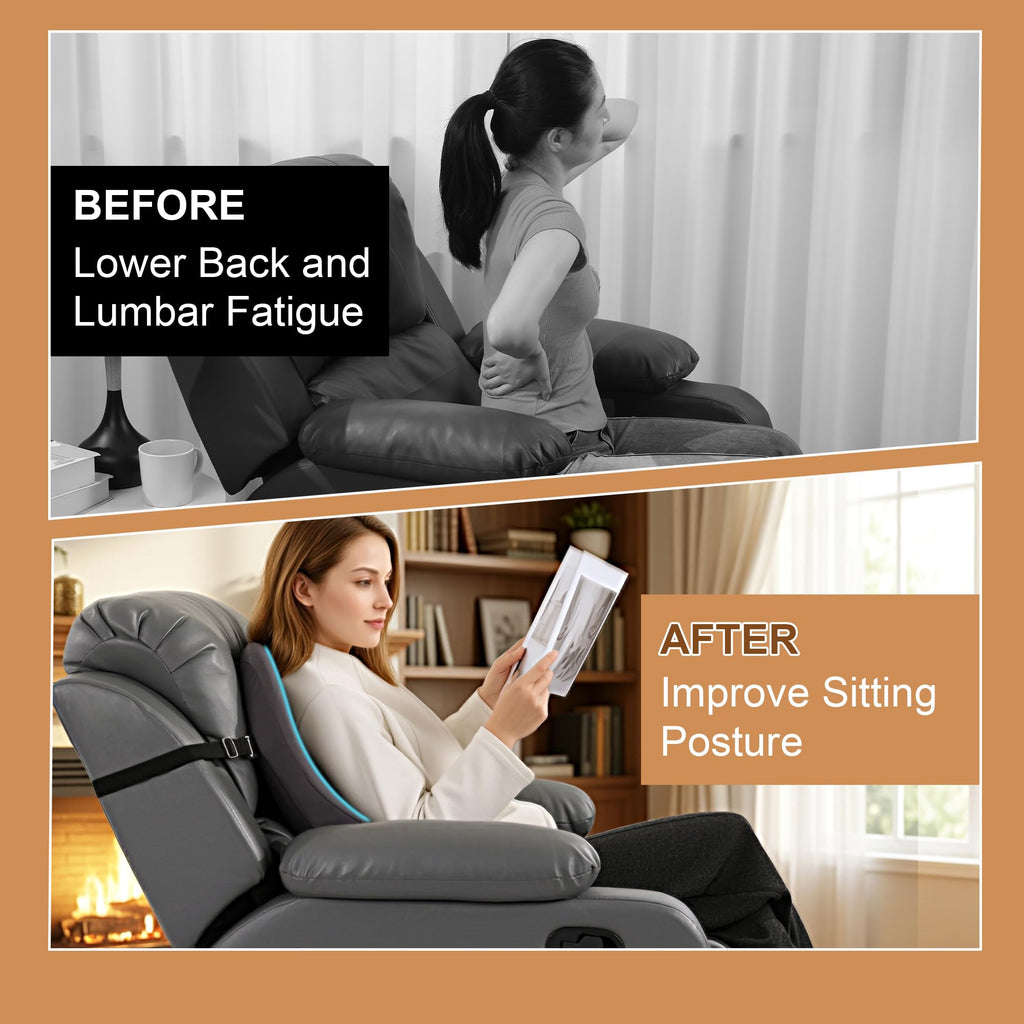 Extra Long Lumbar Support Pillow for Recliner Chair, 50D Molded Memory Foam Back Support Cushion with Full Back