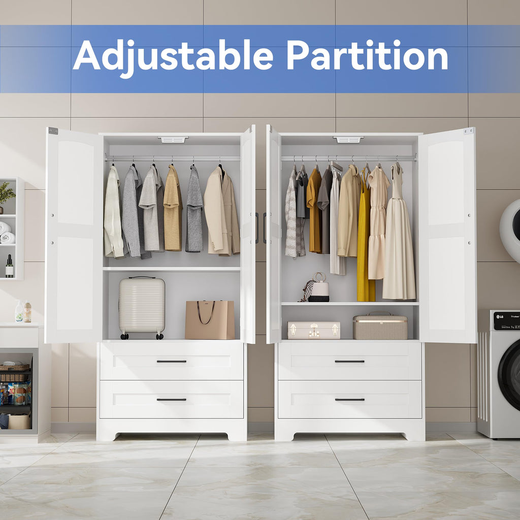 Wooden Armoire Wardrobe Closet, Bedroom Armoires with Door and Drawers, Freestanding Wardrobe Clothing Storage