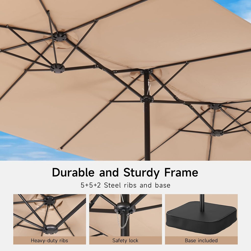 15ft Outdoor Patio Umbrella with Base Included, Extra Large Pool Umbrellas with Crank