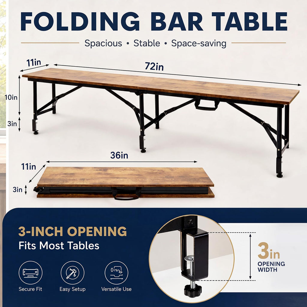 Portable Bar Top Riser Tables with Skirt, Black Skirt, 6 ft, Rustic Brown