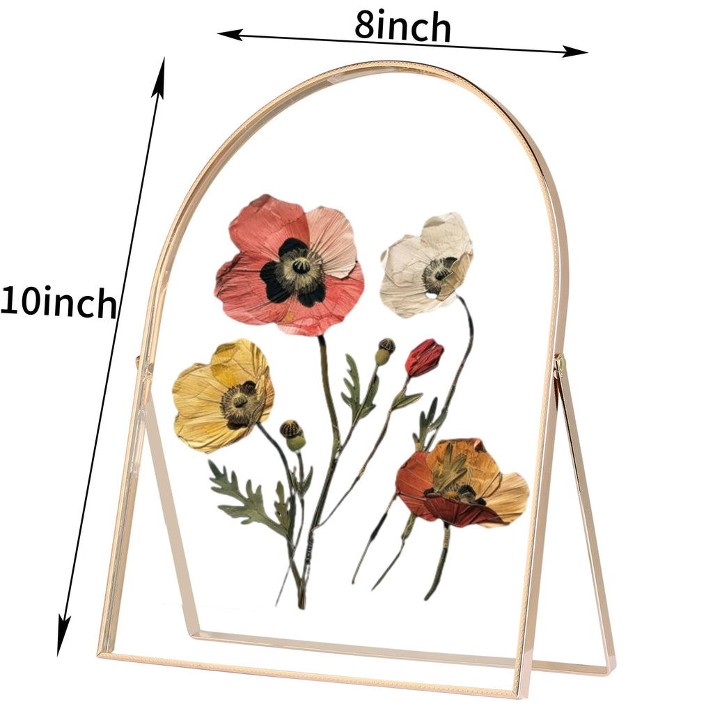 Gold 8x10'' Arched Floating Frame Set of 2, For Photo Sizes (5x7'', 6x8'', 7x9''), Beautiful Dry Flower Metal Beaded