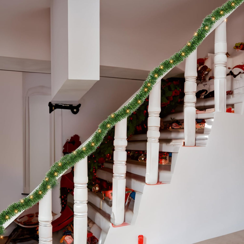 50 FT Pre-lit Christmas Green Garland, 150 LED Lights Lighted Artificial Pine Garlands, for Indoor Outdoor Christmas