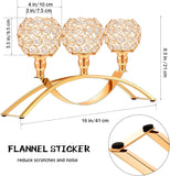 Set of 3 Pieces Gold Crystal Candle Holders, Tealight Candlestick Candelabra Stand with 3 Arms, Decorative Table