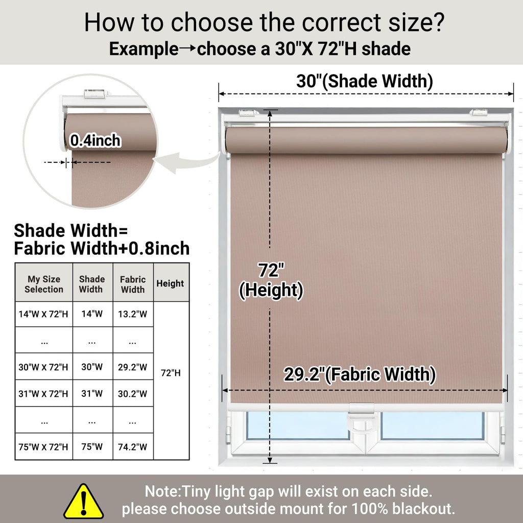 Cordless Blackout Roller Shades for Indoor Windows, Brown