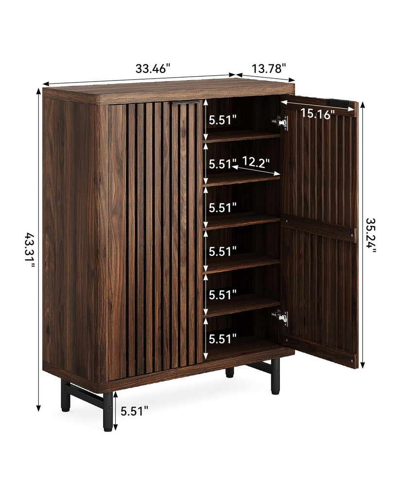 6-Tier Shoe Cabinet with Doors for Up to 24 Pairs, Large Wooden Shoe Storage Cabinet with Adjustable Shelves, Retro