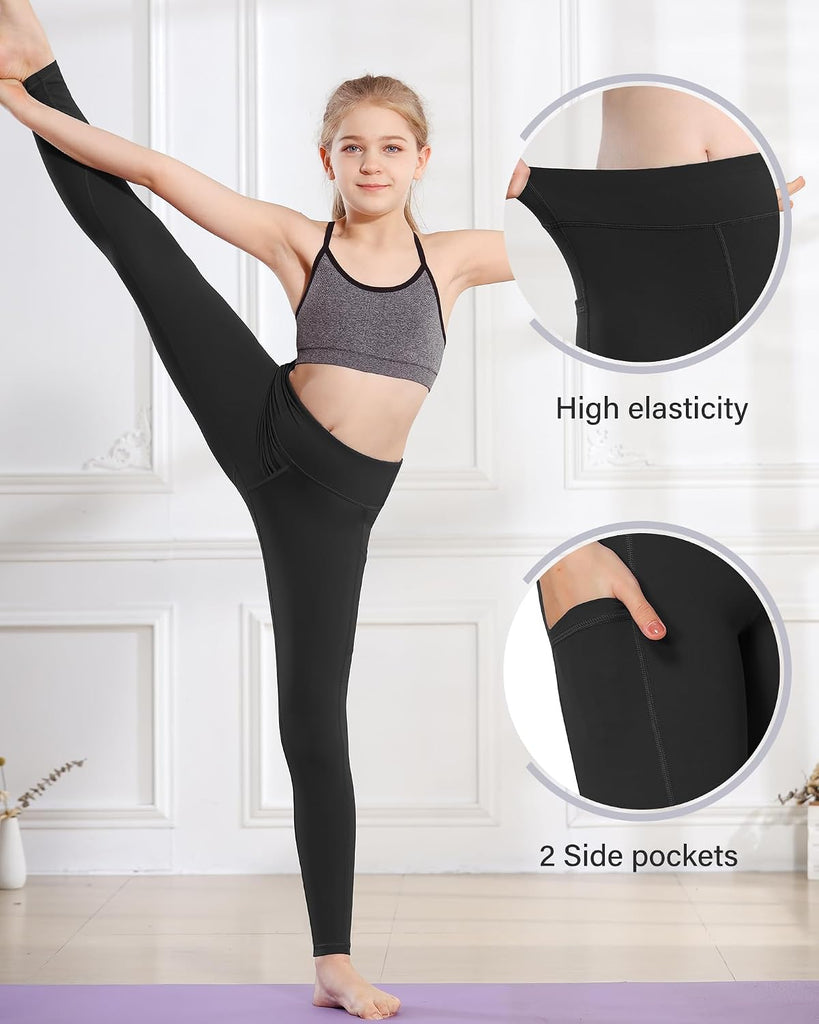 Girls Leggings with Pockets Kids Dance Yoga Running Athletic Pants
