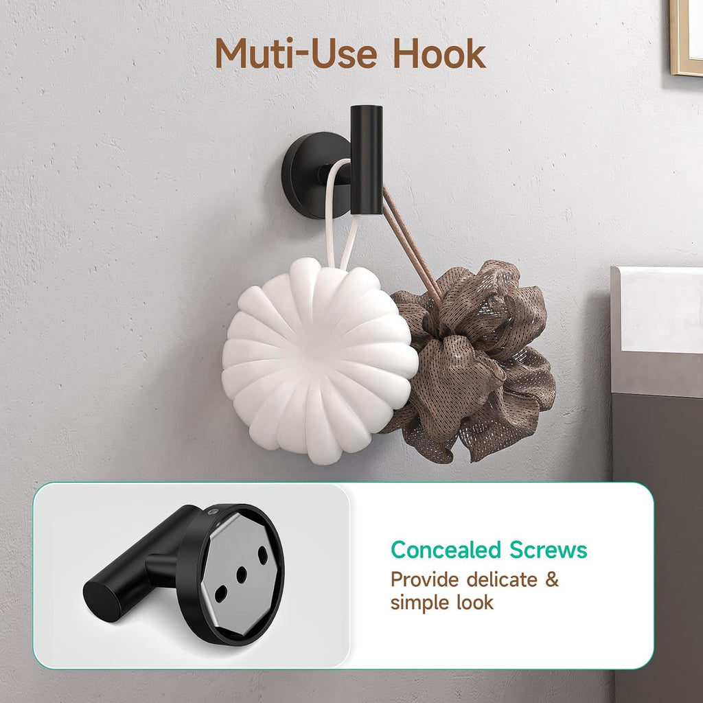4PCS Matte Black Bathroom Accessories Set, 18-Inch Towel Bar Set | Durable SUS304 Stainless Steel Bathroom Hardware