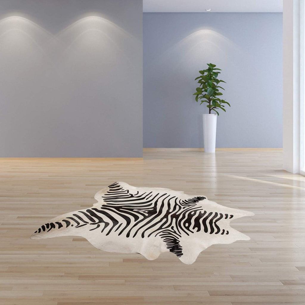 6' X 7' Zebra Stripe Black and White Natural Cowhide Area Rug