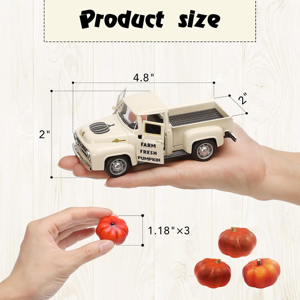 Fall Pumpkin Truck Decor Mini Metal Farm Truck with 3 Pumpkins
