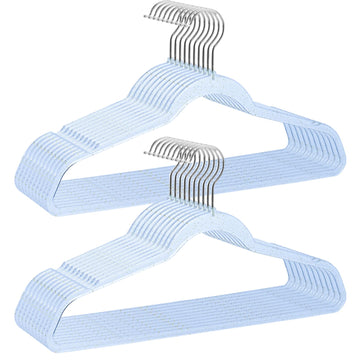 Blue Clothes Hangers 16", 20 Pack Plastic Clear Coat Hanger for Adult Closet, Durable Bling Ganchos de Ropa with