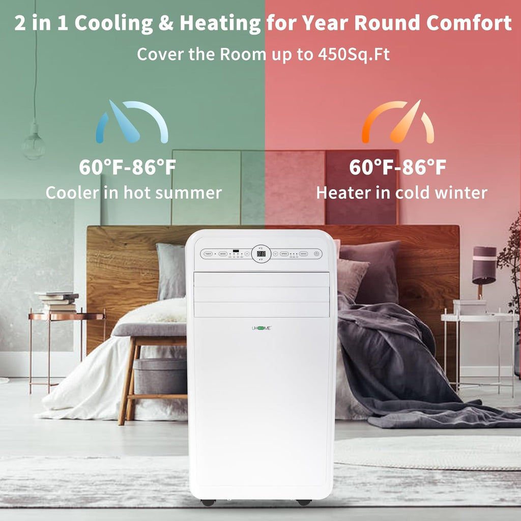 12,000 BTU, 2024 New Portable Air Conditioner with Heat, 4-in-1 function Dehumidifier & Fan
