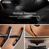 Mid-Century Modern Lounge Chair & Ottoman — Black Top-Grain Leather, Walnut Base, Extended Chaise