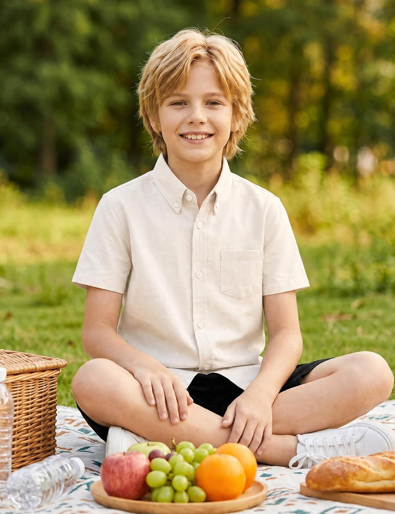 Boys' Short Sleeve Oxford Button Down Shirt Formal Uniform Dress Shirt