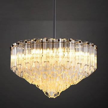 Modern Clear Glass Chandelier, 14" Round Crystal Dining Room Chandelier, Small Black Pendant Light Hanging Fixture for Bedroom, Kitchen Island Light Dimmable Ceiling Lighting Chandeliers for Bathroom